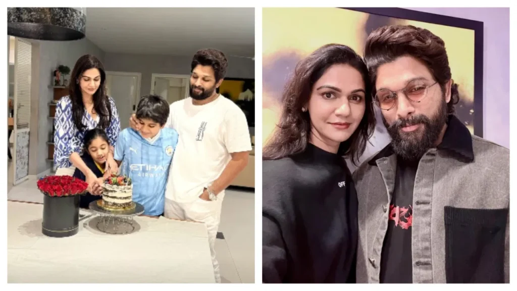 allu arjun celebrated cake with wife
