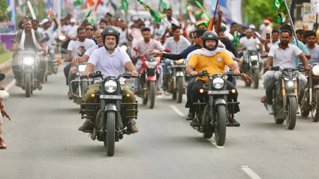 Rahul Gandhi drives bike