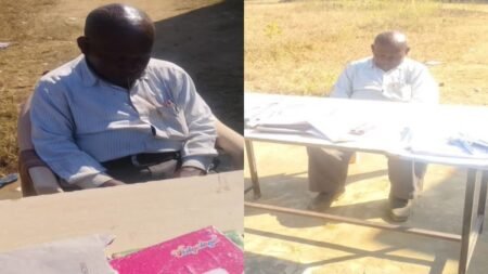 Drunk teacher resting on chair